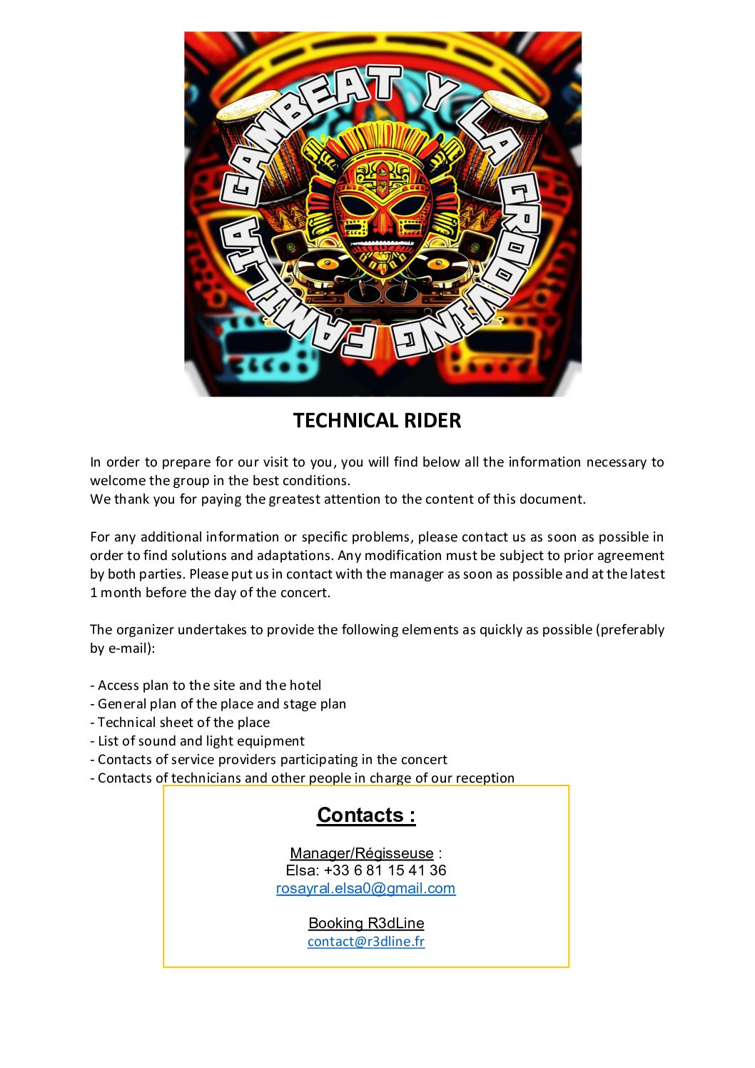 Technical Rider Gambeat Y la Grooving Familia tour 2024-2025
