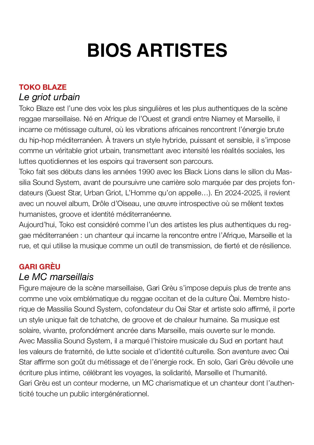 Biographies Artistes