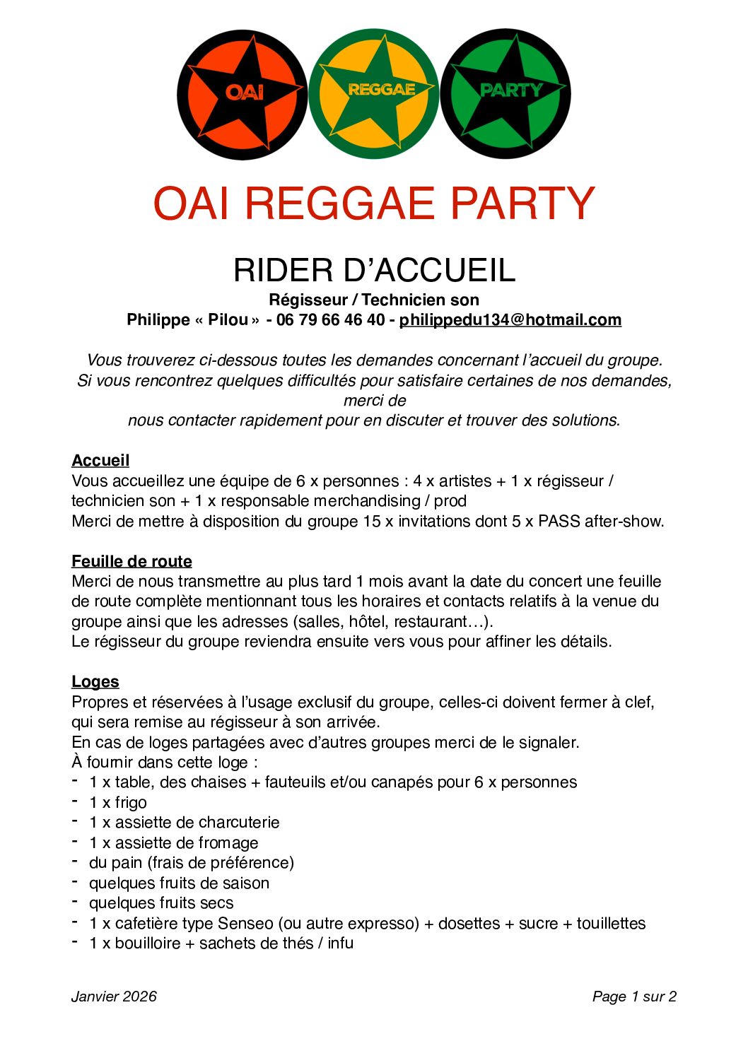 ORP – Rider accueil 2026