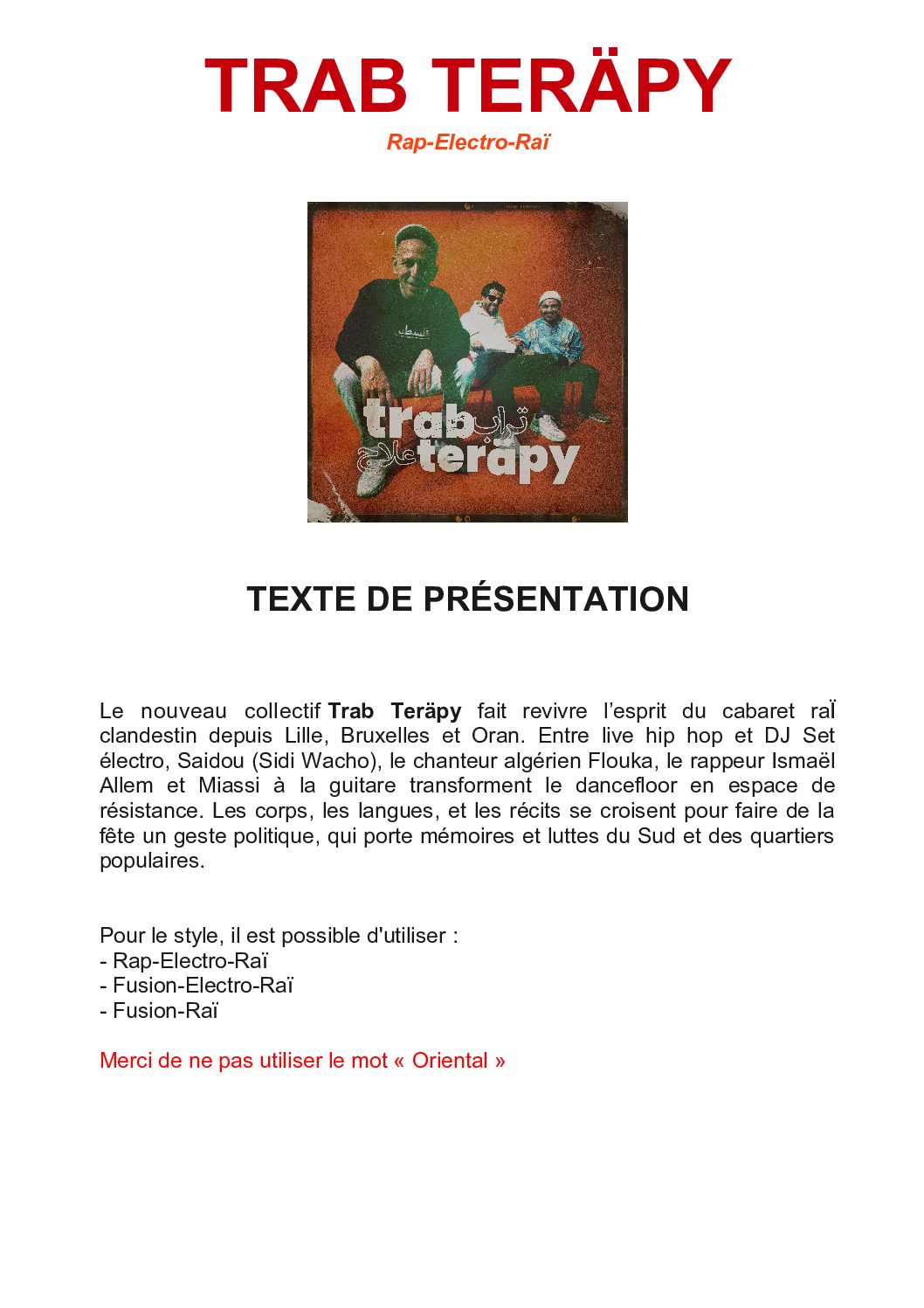 TRAB TERÄPY – Texte de présentation