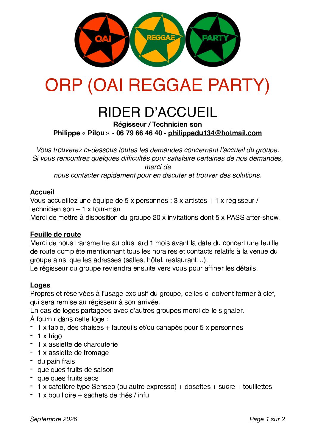 ORP (OAI REGGAE PARTY) – Rider accueil 2026